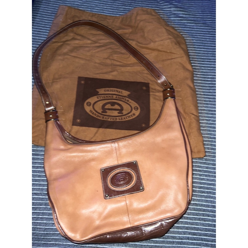 Etienne Aigner Vintage Tan Brown Leather Hobo Shoulder Bag Handcrafted Logo